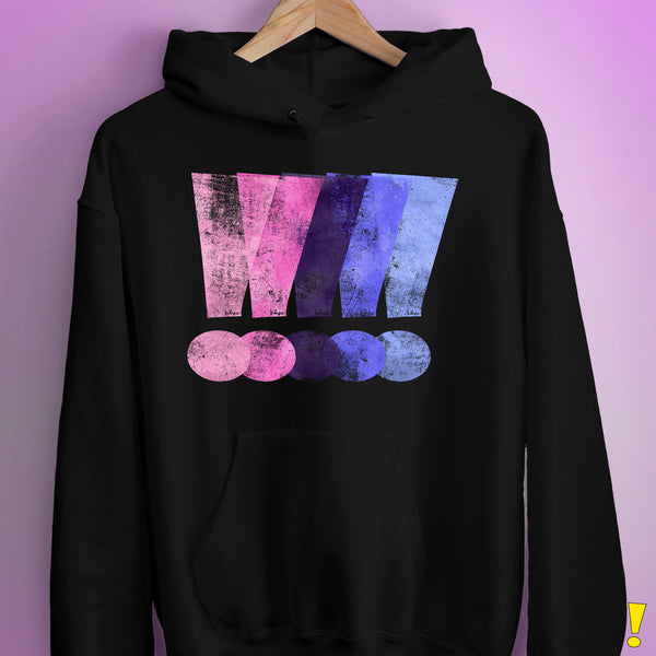 Distressed Omnisexual Pride Exclamation Points Hoodie - Black